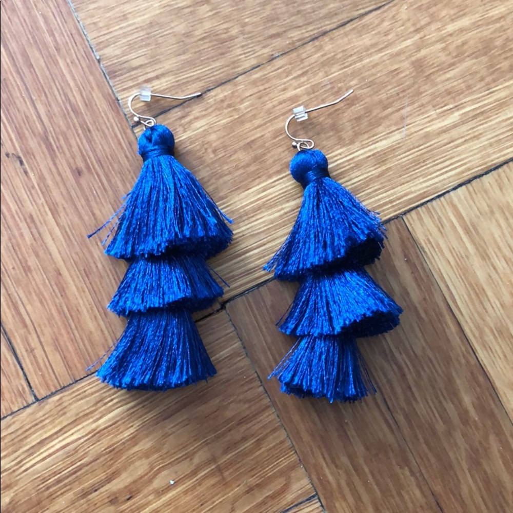 Blue fringe earrings never worn!